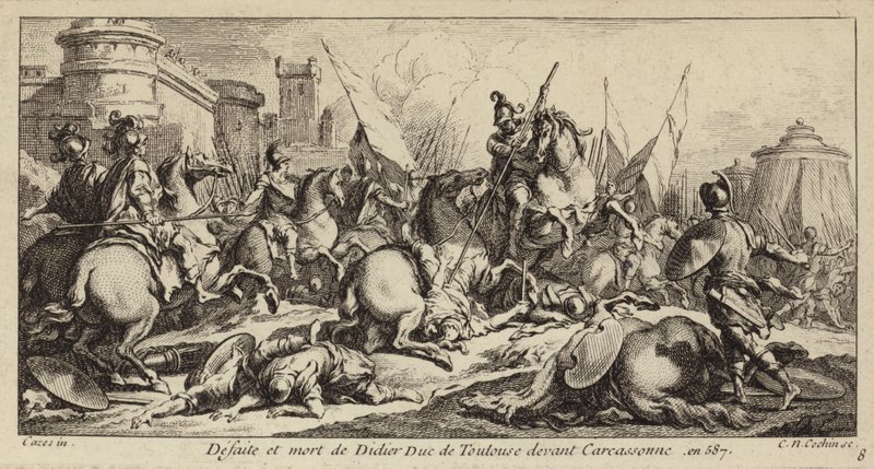 Defeat and Death of Didier of Toulouse Before Carcassonne, 587 (engraving) by Charles Nicolas II Cochin