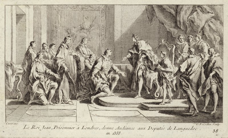King John II of France, Held Prisoner by the English in London, Giving an Audience to a Deputation from Languedoc by Charles Nicolas II Cochin
