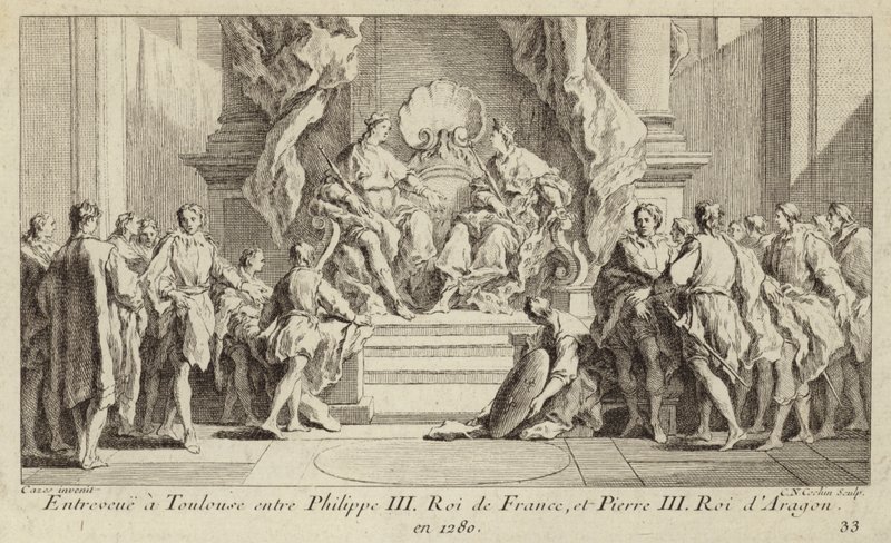 Meeting in Toulouse between King Philip III of France and King Peter III of Aragon by Charles Nicolas II Cochin