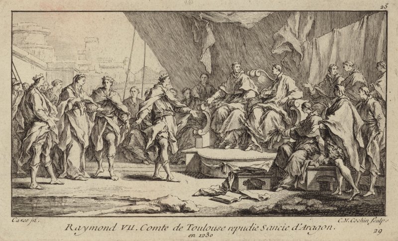 Raymond VII, Count of Toulouse, repudiating his wife, Sancha of Aragon by Charles Nicolas II Cochin