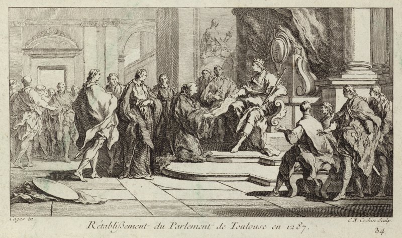 Re-establishment of the Parliament of Toulouse, France by Charles Nicolas II Cochin