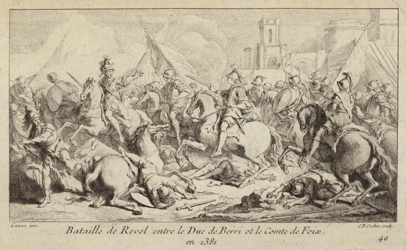 The armies of the Duke of Berry and the Count of Foix fighting at the Battle of Revel, France by Charles Nicolas II Cochin