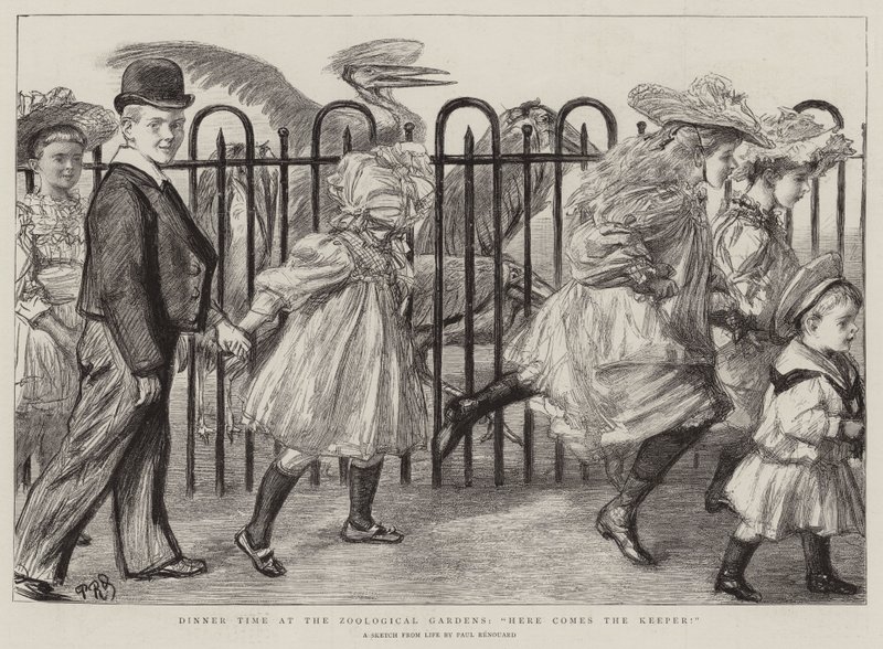 Dinner Time at the Zoological Gardens, Here comes the Keeper! by Charles Paul Renouard
