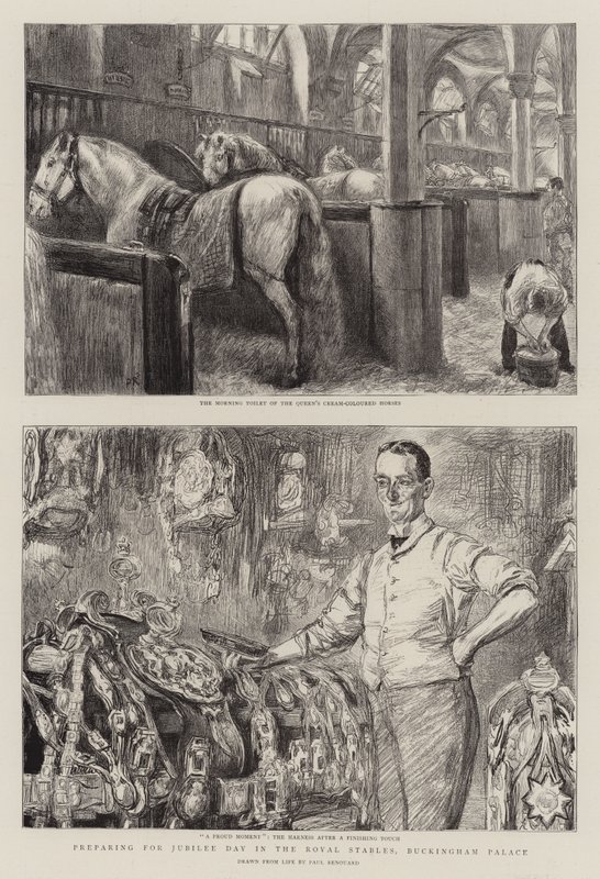 Preparing for Jubilee Day in the Royal Stables, Buckingham Palace by Charles Paul Renouard