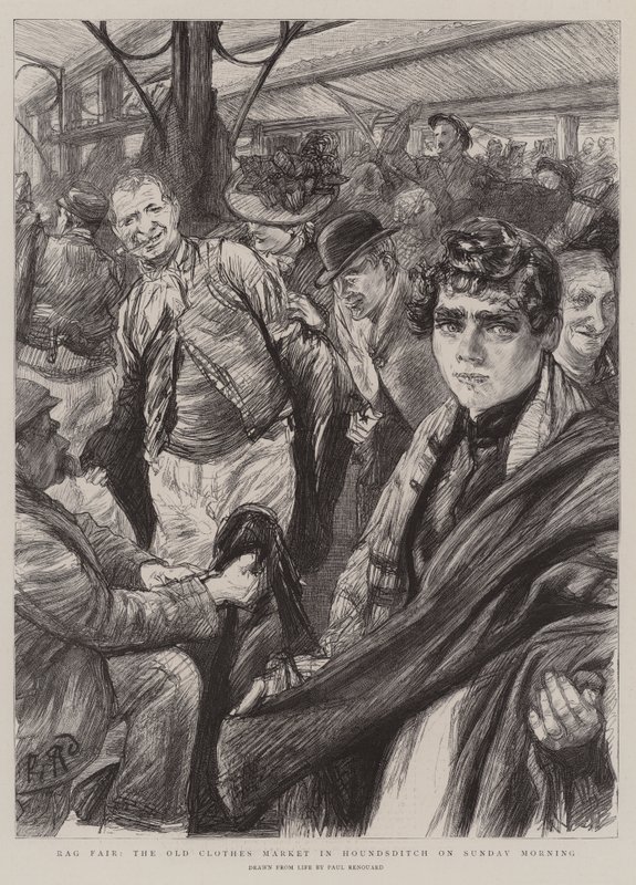 Rag Fair, the Old Clothes Market in Hounsditch on Sunday Morning by Charles Paul Renouard