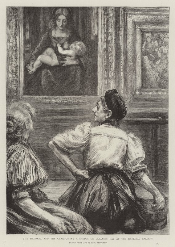 The Madonna and the Charwomen, a Sketch on Cleaning Day at the National Gallery by Charles Paul Renouard