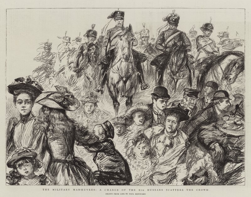 The Military Manoeuvres, a Charge of the 8th Hussars Scatters the Crowd by Charles Paul Renouard