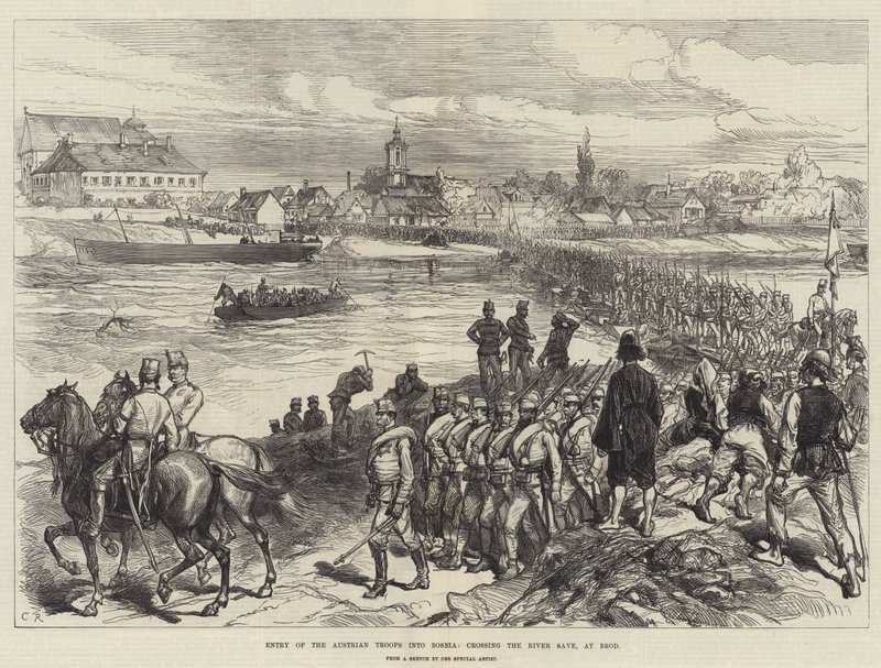 Entry of the Austrian Troops into Bosnia, Crossing the River Save, at Brod by Sir John Charles Robinson