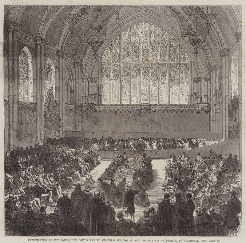 Presentation of the Lancashire Cotton Famine Memorial Window to the Corporation of London, at Guildhall by Sir John Charles Robinson