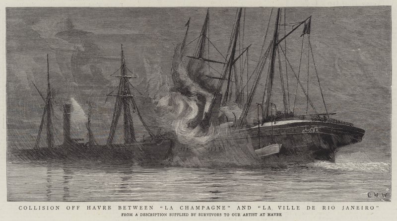 Collision off Havre Between La Champagne and La Ville de Rio Janeiro by Charles William Wyllie