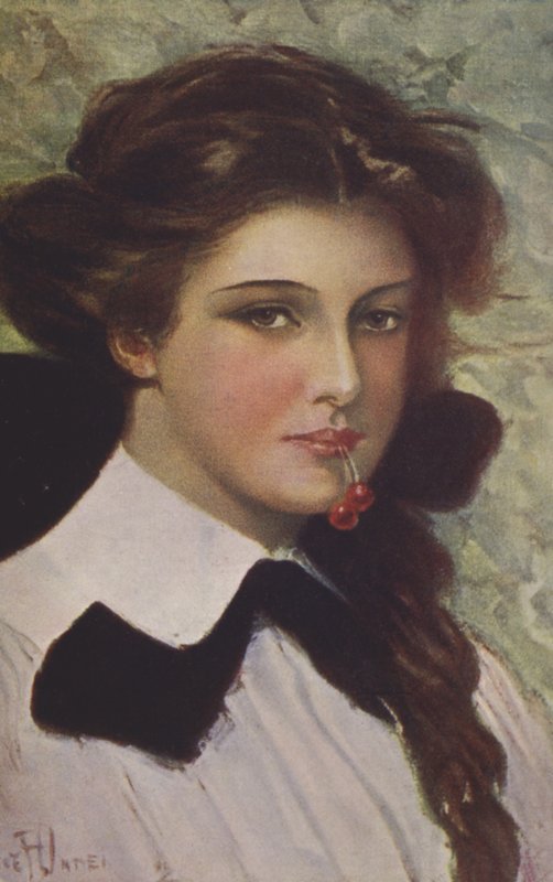 Girl with Cherries in Her Mouth by Clarence F. Underwood