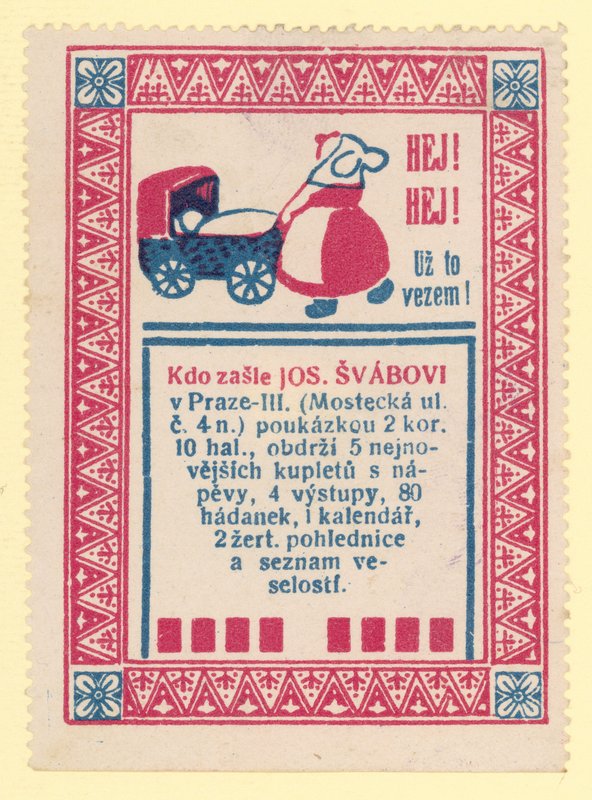 Woman pushing a pram by Czech School