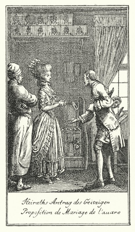Marriage Proposal of the Miser by Daniel Nikolaus (after) Chodowiecki