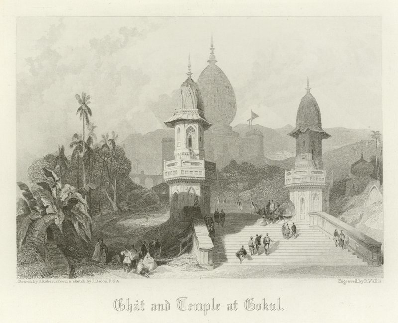 Ghat and Temple at Gokul, India by David Roberts