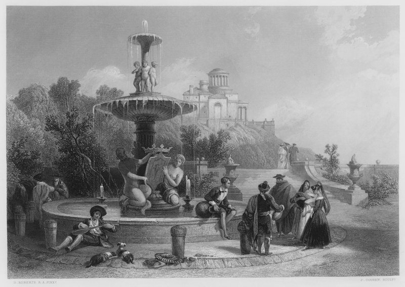 The Fountain at Madrid, from the picture in the Royal Collection by David (after) Roberts