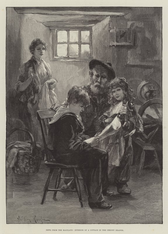 News from the Mainland, Interior of a Cottage in the Orkney Islands by Davidson Knowles