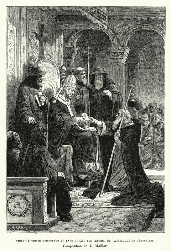 Peter the Hermit delivering letters from the Patriarch of Jerusalem to Pope Urban by Diogene Ulysse Napoleon Maillart