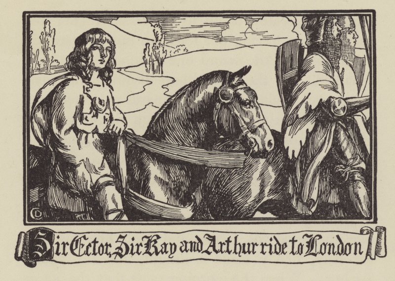 Sir Ector, Sir Kay and Arthur ride to London by Dora Curtis