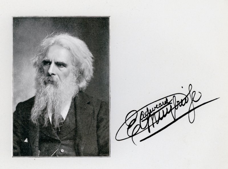 Eadweard Muybridge, portrait and signature by Eadweard Muybridge