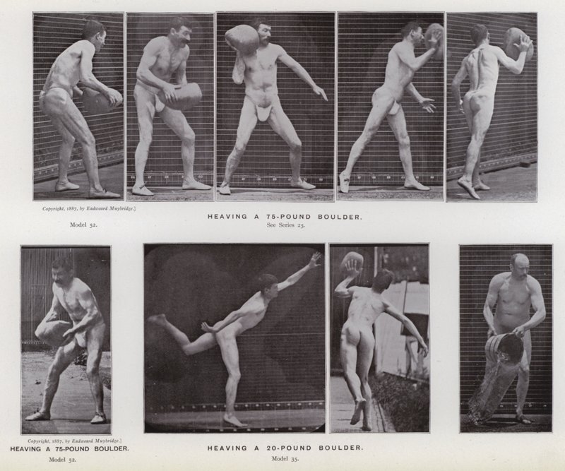 The Human Figure in Motion: Heaving a 75-pound boulder; Heaving a 20-pound boulder by Eadweard Muybridge