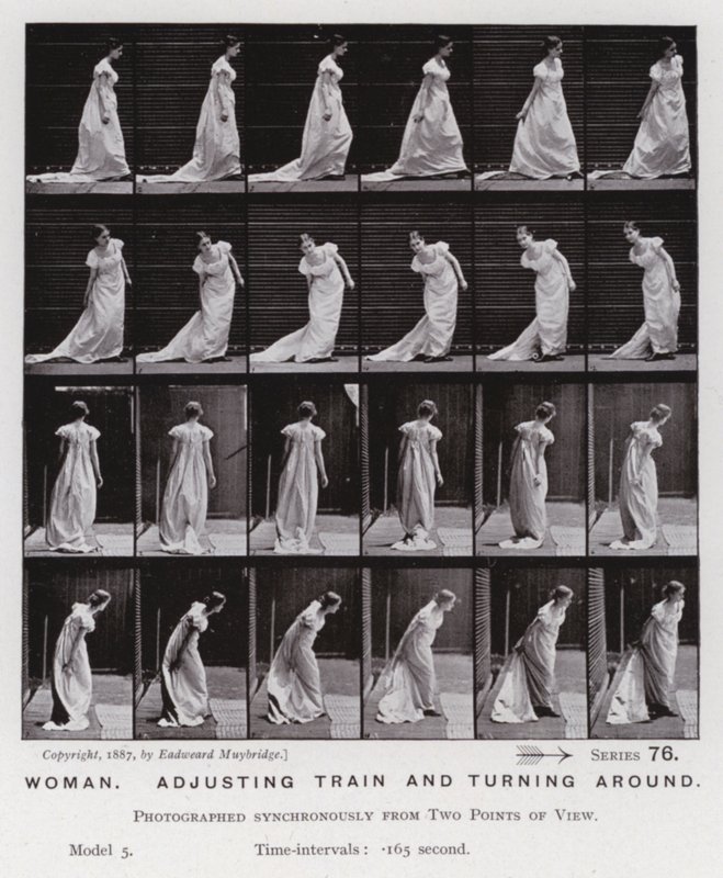 The Human Figure in Motion: Woman, adjusting train and turning around by Eadweard Muybridge