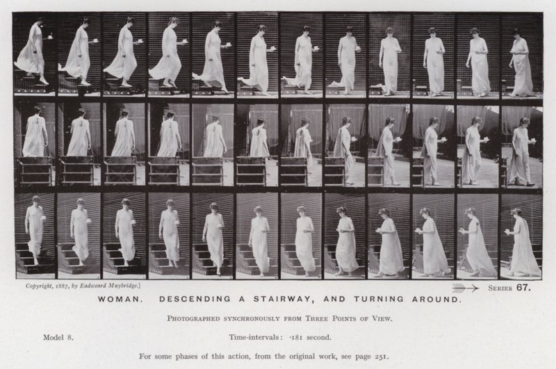 The Human Figure in Motion: Woman, descending a stairway, and turning around by Eadweard Muybridge