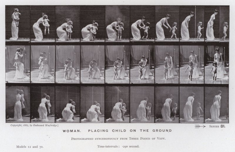 The Human Figure in Motion: Woman, placing child on the ground by Eadweard Muybridge