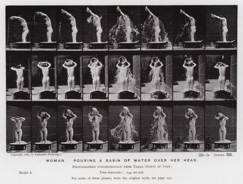 The Human Figure in Motion: Woman, poring a basin of water over her head by Eadweard Muybridge