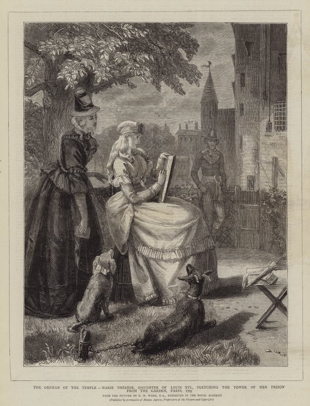 The Orphan of the Temple, Marie Therese, Daughter of Louis XVI, Sketching the Tower of her Prison from the Garden, Paris, 1795 by Edgar Melville Ward