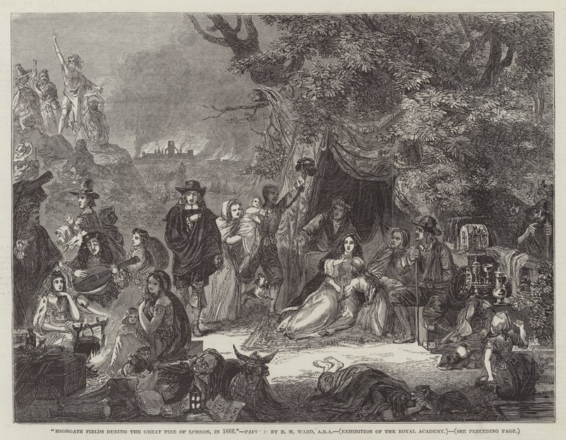 Highgate Fields during the Great Fire of London, 1666 by Edgar Melville Ward