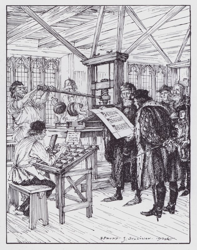 William Caxton in his printing shop by Edmund Joseph (after) Sullivan