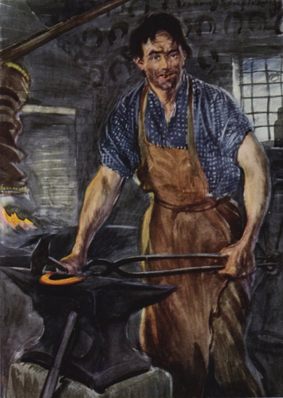 A wild, grimy figure of a man... fashioning a piece of iron by Edmund Joseph Sullivan