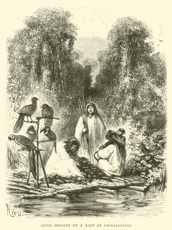 Antis Indians on a raft at Chigalosigri by Edouard Riou