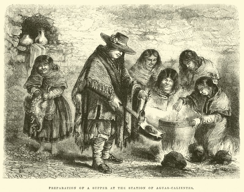Preparation of a supper at the Station of Aguas-Calientes by Edouard Riou