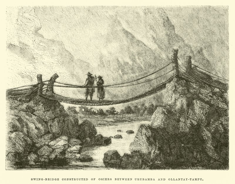 Swing-Bridge Constructed of Osiers Between Urubamba and Ollantay-Tampu by Edouard Riou