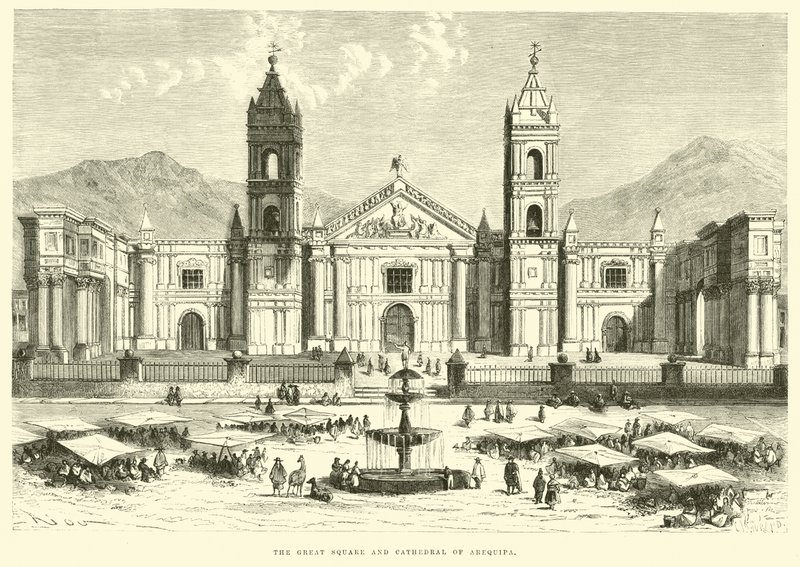 The Great Square and Cathedral of Arequipa by Edouard Riou