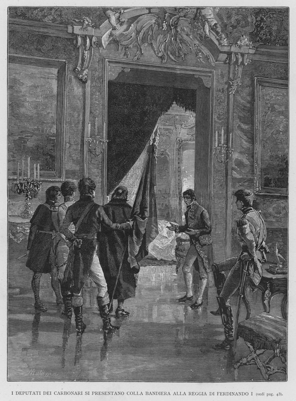 The Deputies of the Carbonari Present the Flag to the Palace of Ferdinand I by Edouardo Matania