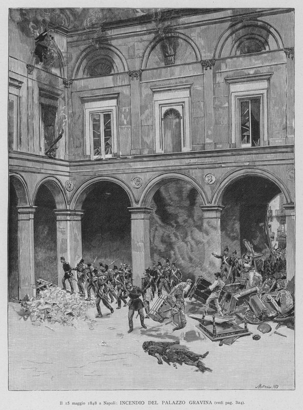 May 15, 1848 in Naples, Fire at the Gravina Palace by Edouardo Matania