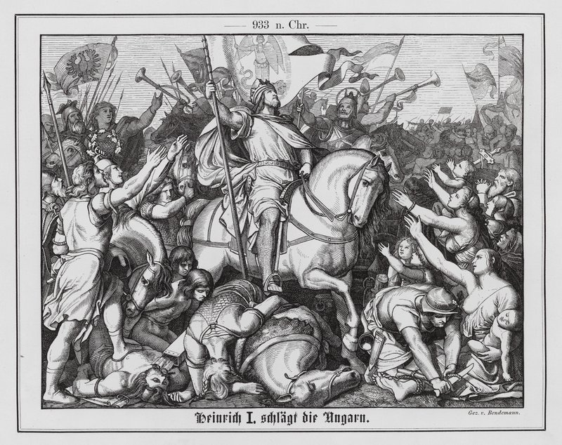 Henry I, King of East Francia, Defeating the Hungarians at the Battle of Riade, 933 by Eduard Bendemann