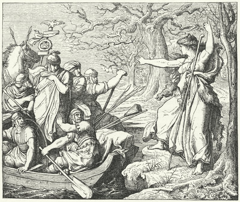 The Roman General Nero Claudius Drusus on the River Elbe, 9 BC by Eduard Bendemann
