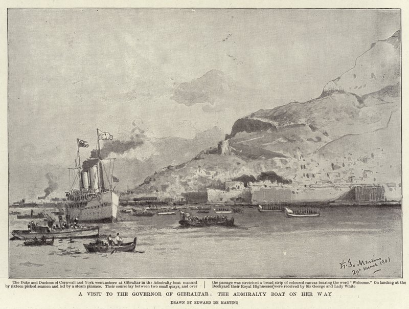A Visit to the Governor of Gibraltar, the Admiralty Boat on Her Way by Eduardo de Martino