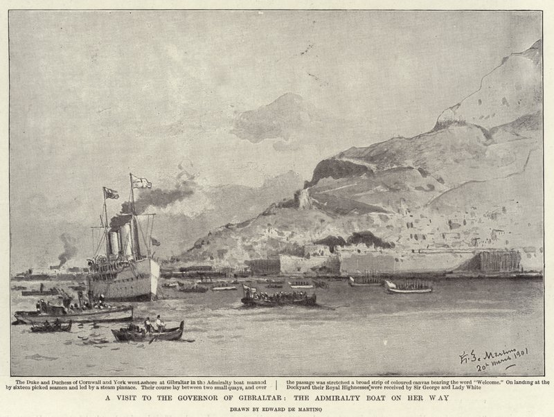 A Visit to the Governor of Gibraltar, the Admiralty Boat on her Way by Eduardo de Martino