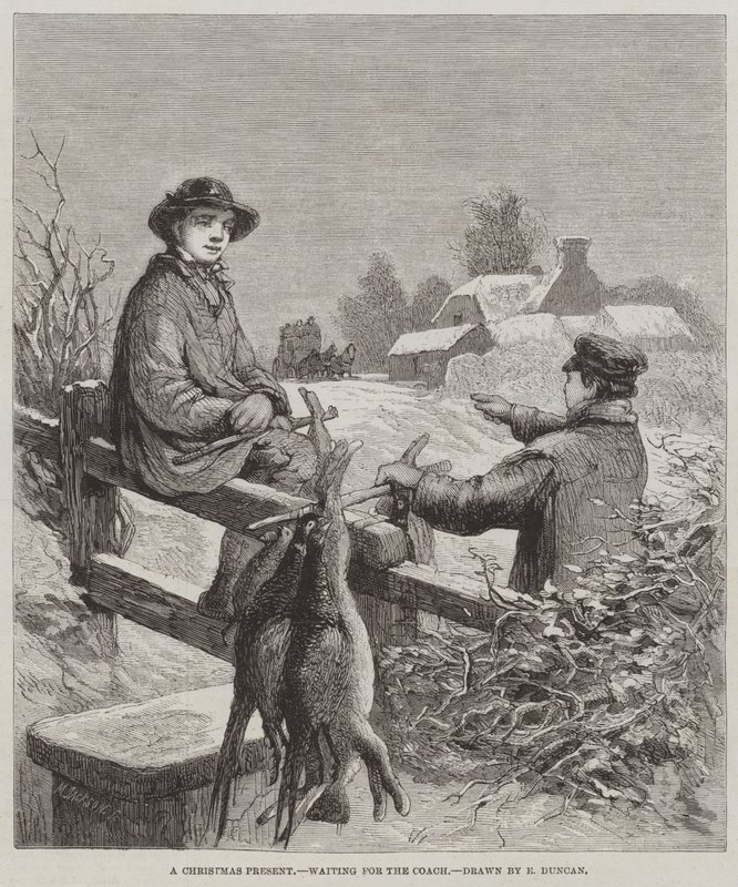 A Christmas Present, waiting for the Coach by Edward Duncan