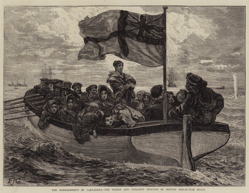 The Bombardment of Cartagena, the Women and Children rescued by British Men-of-War Boats by Edward John Gregory