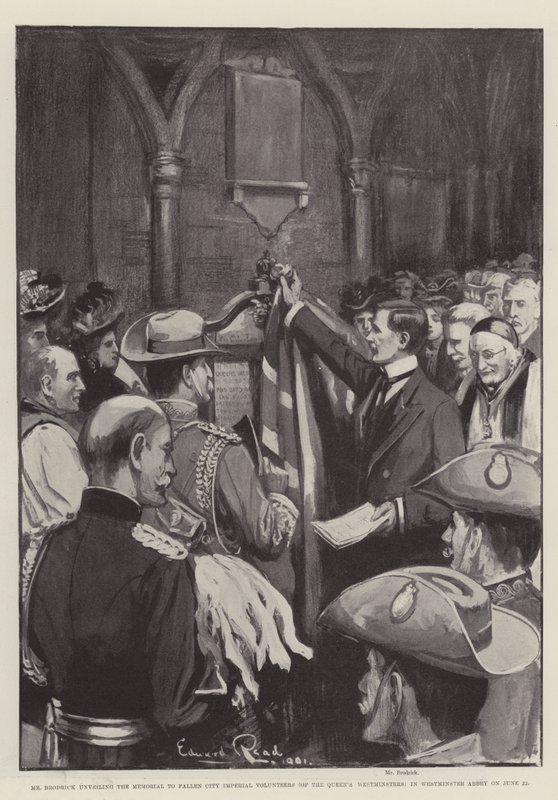 Mr Brodrick Unveiling the Memorial to Fallen City Imperial Volunteers (of the Queen