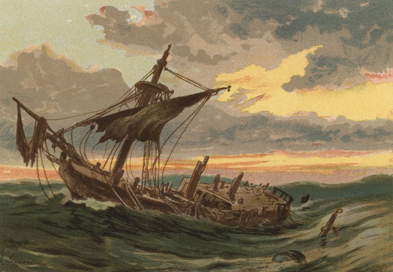 Sunset at Sea, The Abandoned Ship by Edward Duncan