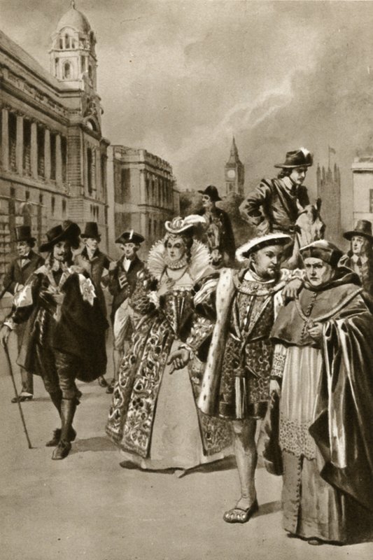 Streets of London: King Charles I, Queen Elizabeth I, King Henry VIII, Cardinal Wolsey by Edward Frederick Skinner