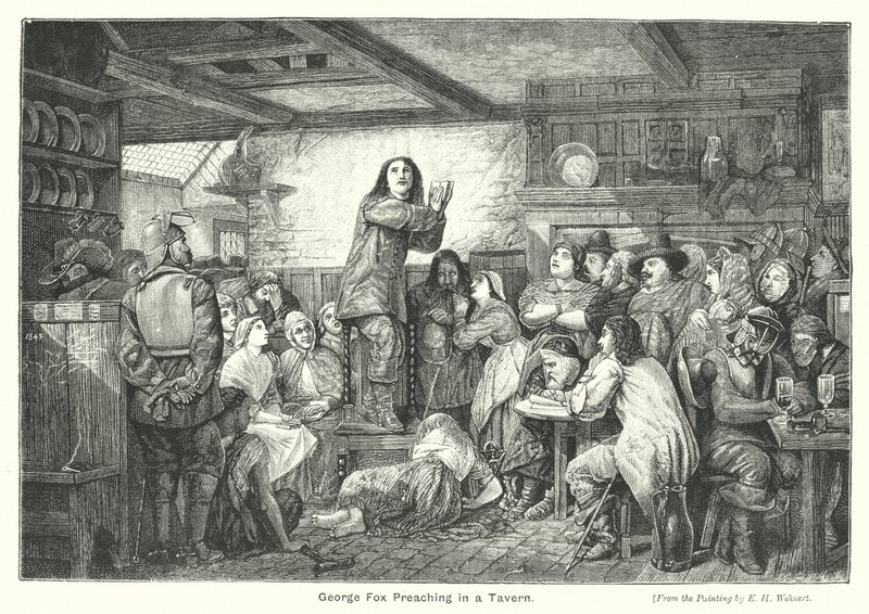 George Fox Preaching in a Tavern (engraving) by Edward Henry (after) Wehnert