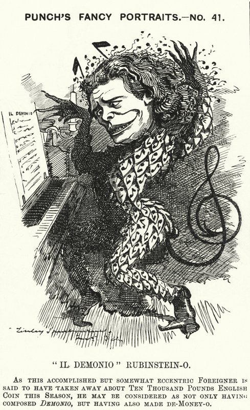 Punch cartoon: Anton Rubinstein, Russian pianist, composer and conductor by Edward Linley (after) Sambourne