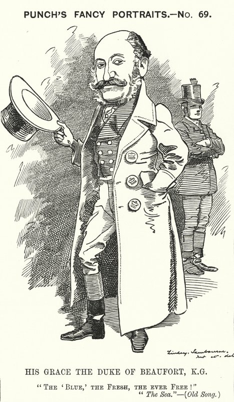 Punch cartoon: Henry Charles Fitzroy Somerset, 8th Duke of Beaufort, English soldier and Conservative politician by Edward Linley (after) Sambourne